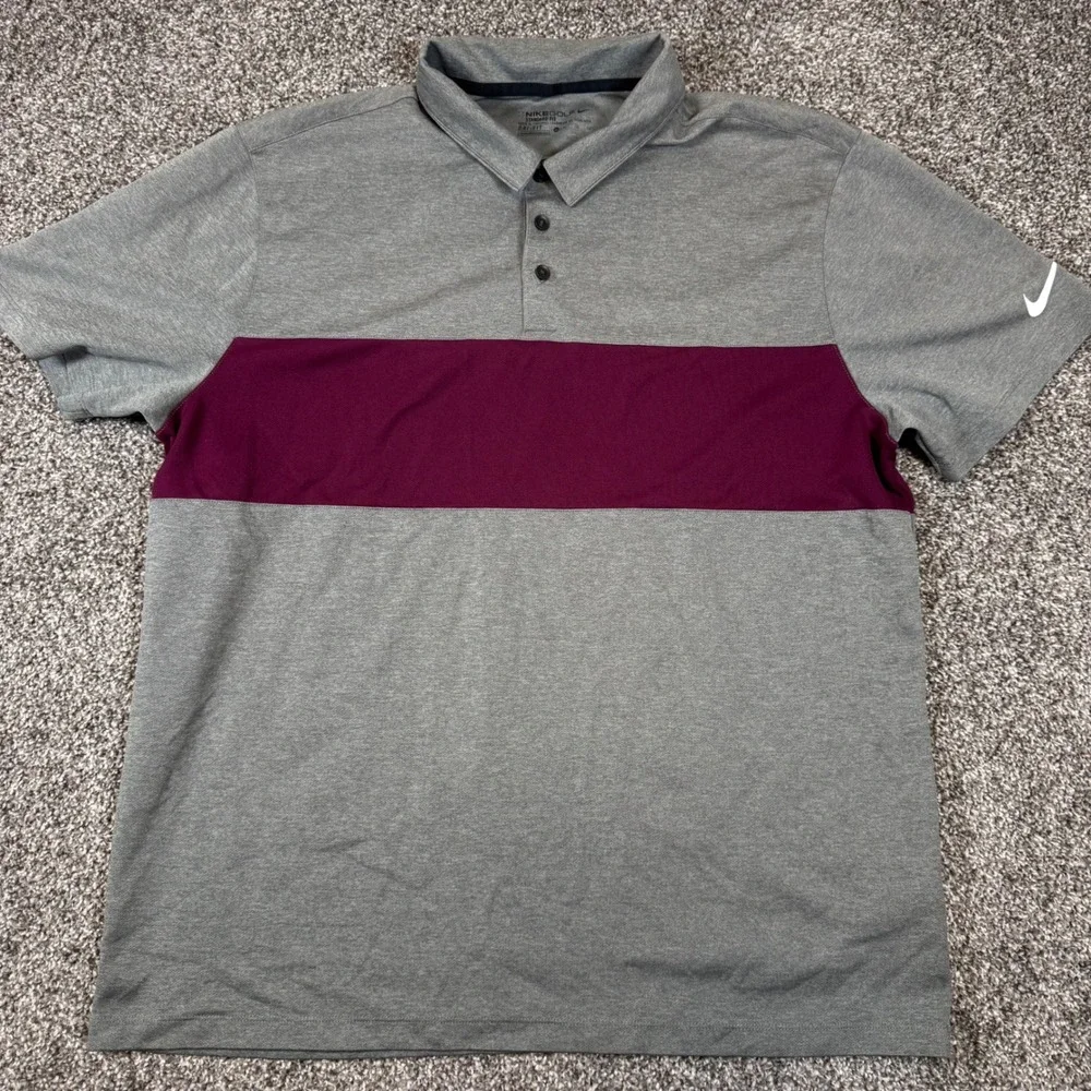 Nike Golf Dri-FIT Polo Shirt Mens Extra Large XL‎ Gray Maroon